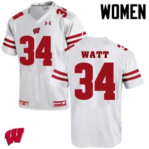Women's Wisconsin Badgers NCAA #34 Derek Watt White Authentic Under Armour Stitched College Football Jersey LQ31M20GF